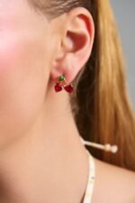 Cherry Love Mini Earrings S925 silver cherry earrings worn on model