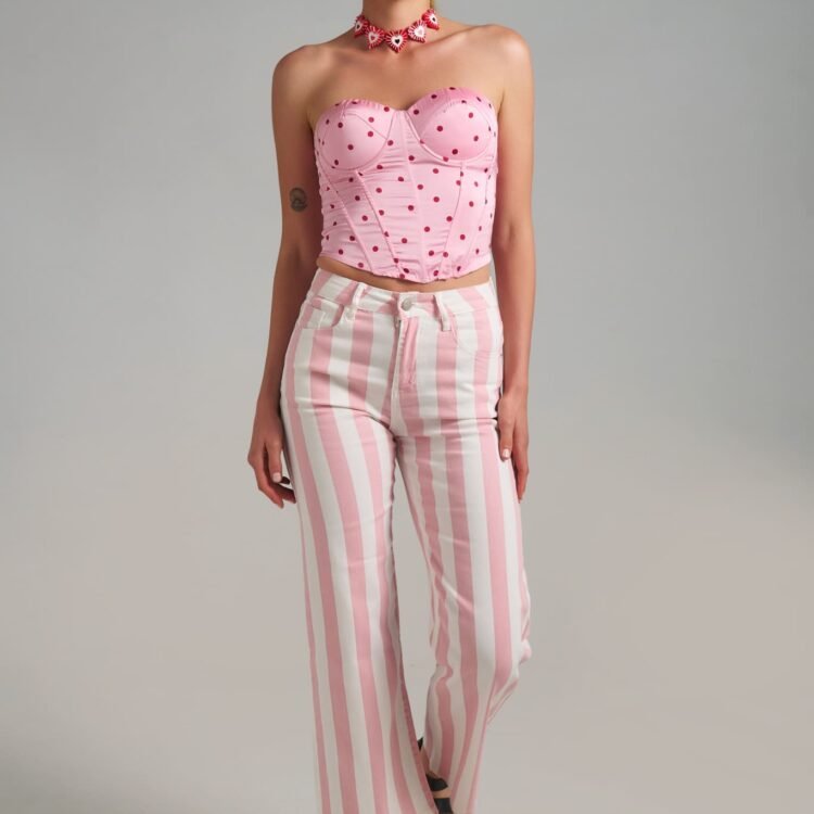 Candy Stripe Pants pink striped wide leg pants