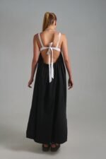 Elegant two-tone maxi dress with white straps and black skirt