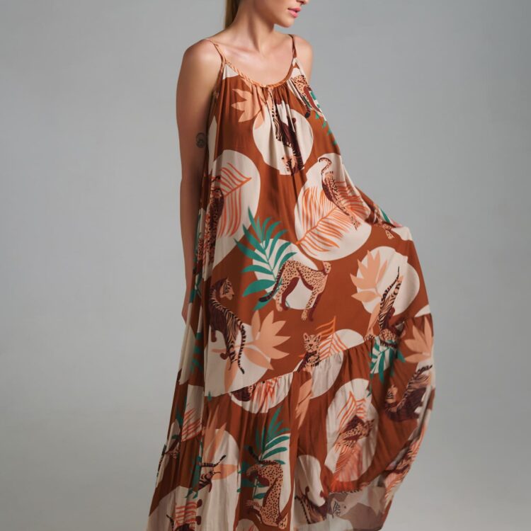 Maxi φόρεμα 100% βισκόζη με εξωτικό animal print
