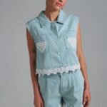 Denim σετ με δαντέλα και καρδιές σε γαλάζια απόχρωση