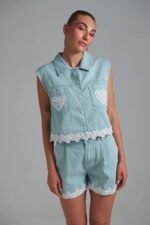 Denim σετ με δαντέλα και καρδιές σε γαλάζια απόχρωση
