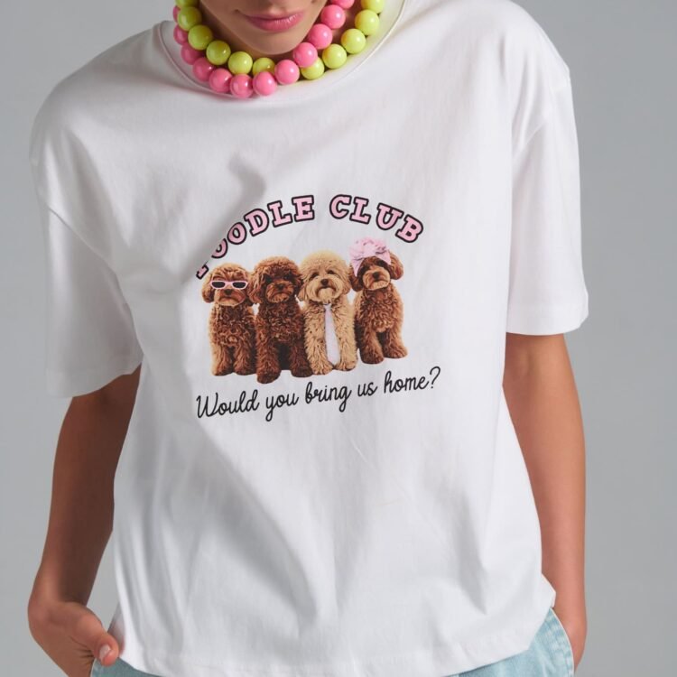 Poodle Club Tee oversized λευκό t-shirt με dog print