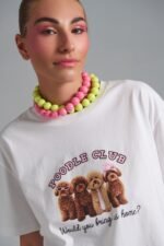 λευκό oversized t-shirt με poodle graphic