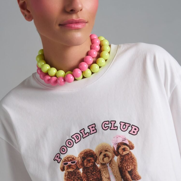 λευκό oversized t-shirt με poodle graphic