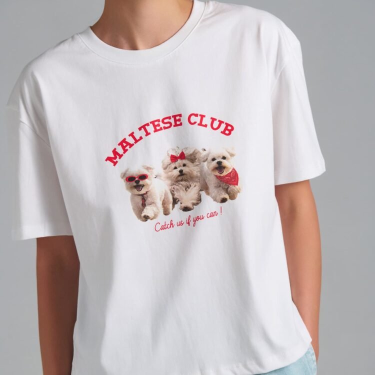 Maltese Club Tee oversized λευκό t-shirt με dog print