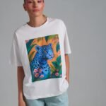 Blue Panther Tee oversized white t-shirt with blue leopard print