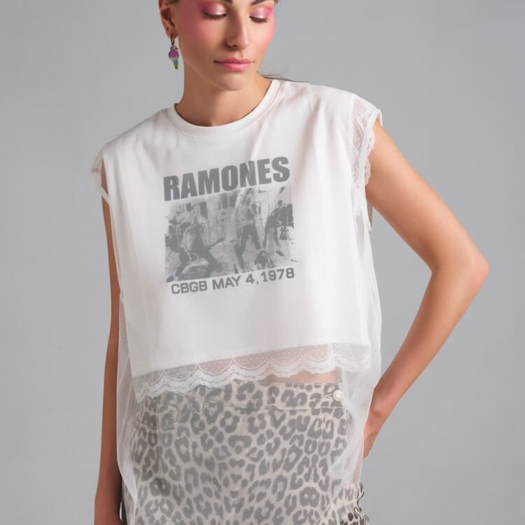 Ramones Lace Top oversized rock μπλούζα με δαντέλα