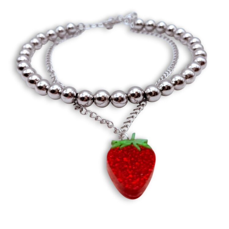 Berry Glitter Choker με glitter φράουλα από plexiglass