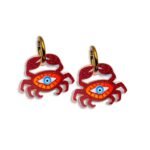 χειροποίητα σκουλαρίκια καβούρι με μάτι Crimson Crab