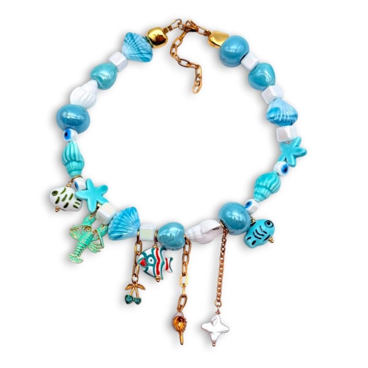 χειροποίητο colorful κολιέ Deep Sea με θαλασσινά charms