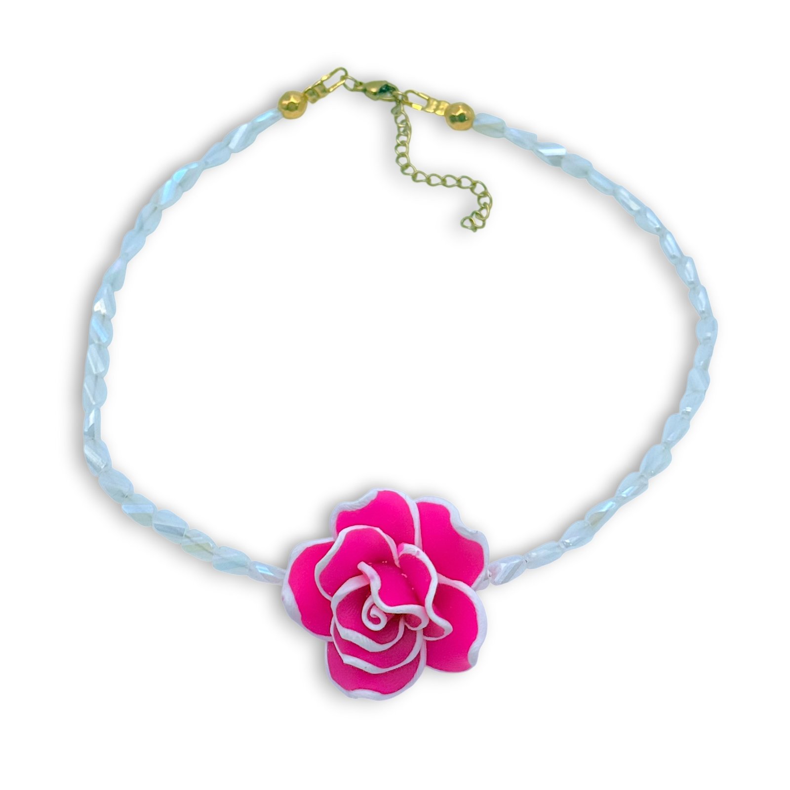 dream-flower-choker Dream Flower Choker με ροζ λουλούδι και crystal χάντρες
