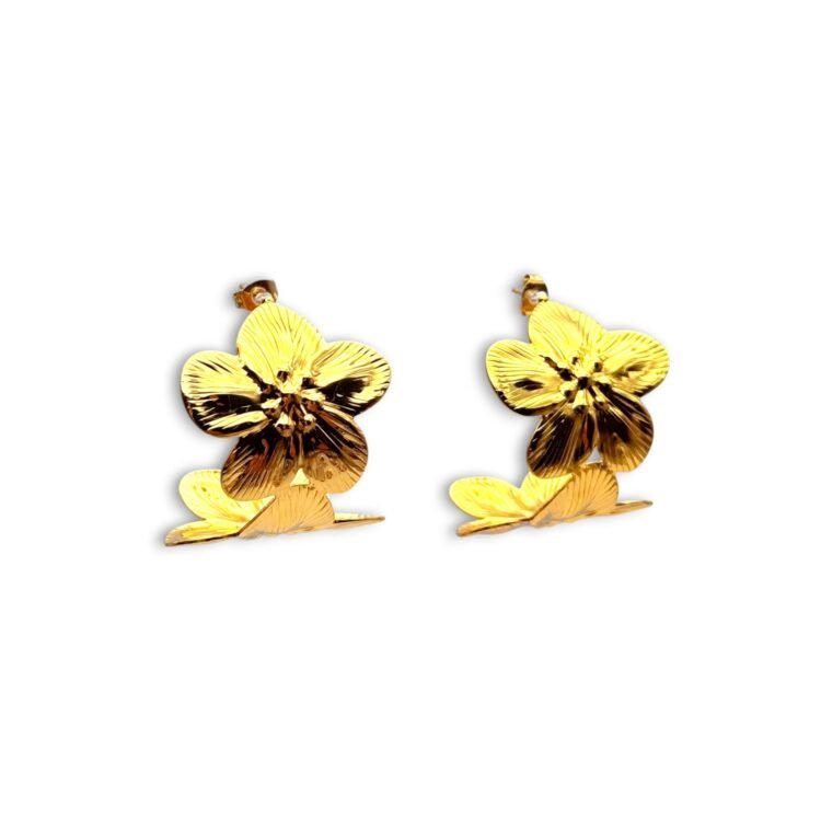 χρυσά σκουλαρίκια λουλούδι Flora Hoops