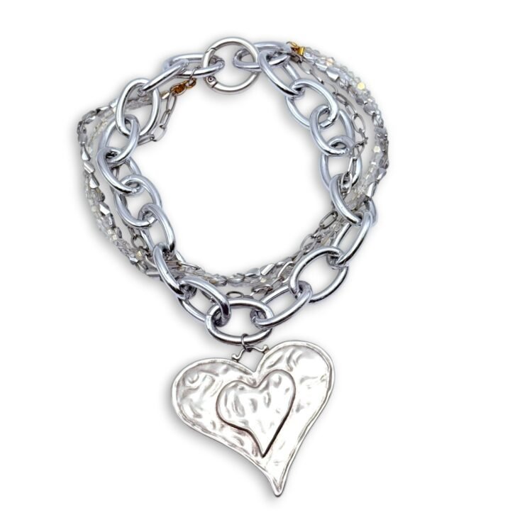 Ice Silver Heart Necklace με layered silver αλυσίδες