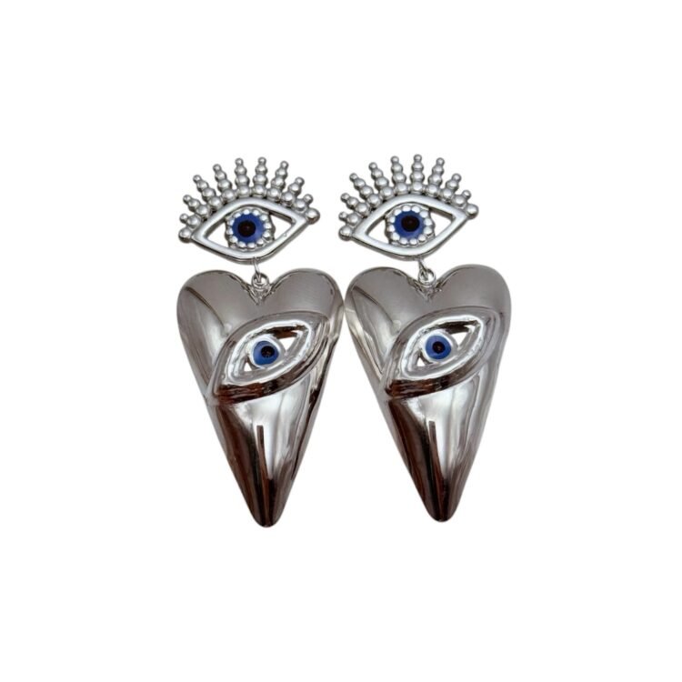 Love Vision Earrings silver heart earrings with eye symbol