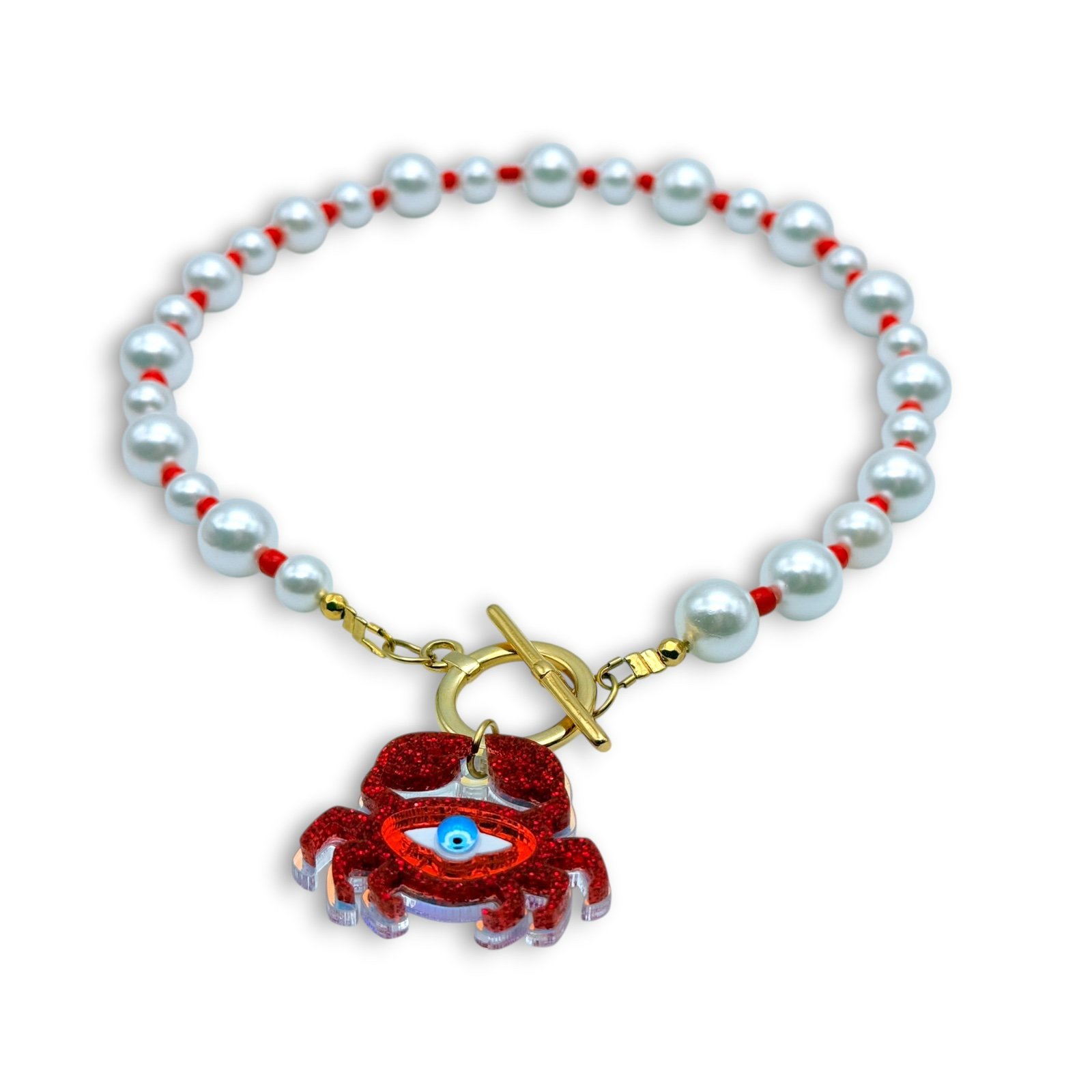 oracle-eye-handmade-crab-necklace-with-pearls χειροποίητο κολιέ με πέρλες και καβούρι Crimson Crab Pearl