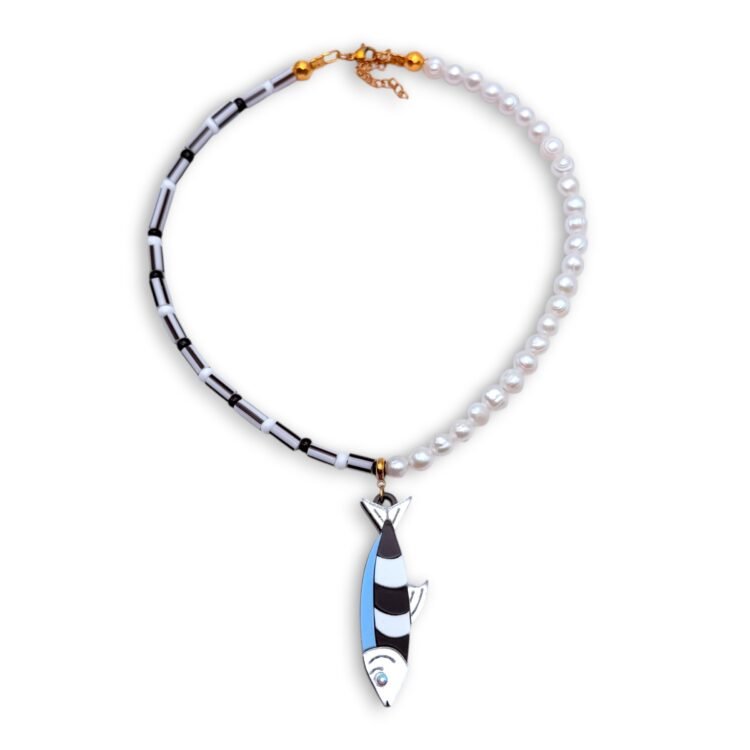 Pearl Sardine Necklace κολιέ με πέρλες και ψάρι