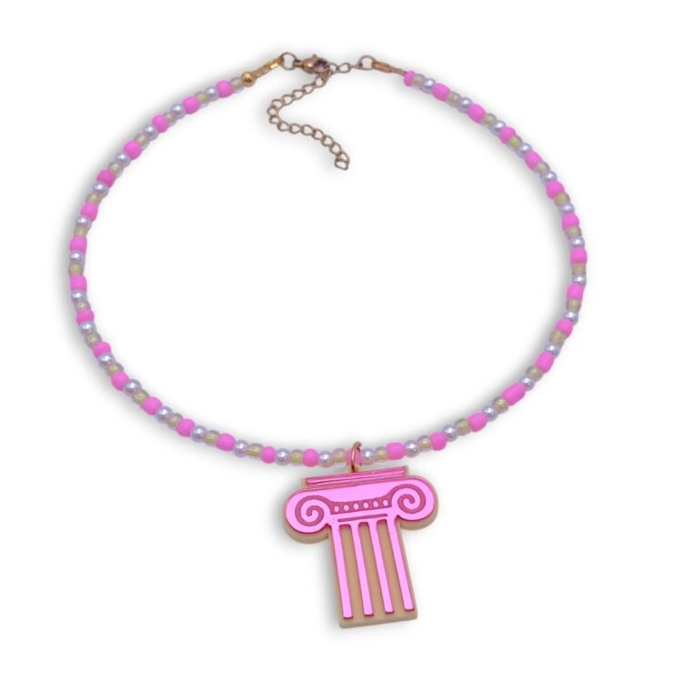 Pink Athena Necklace ροζ κολιέ με αρχαιοελληνικό κίονα
