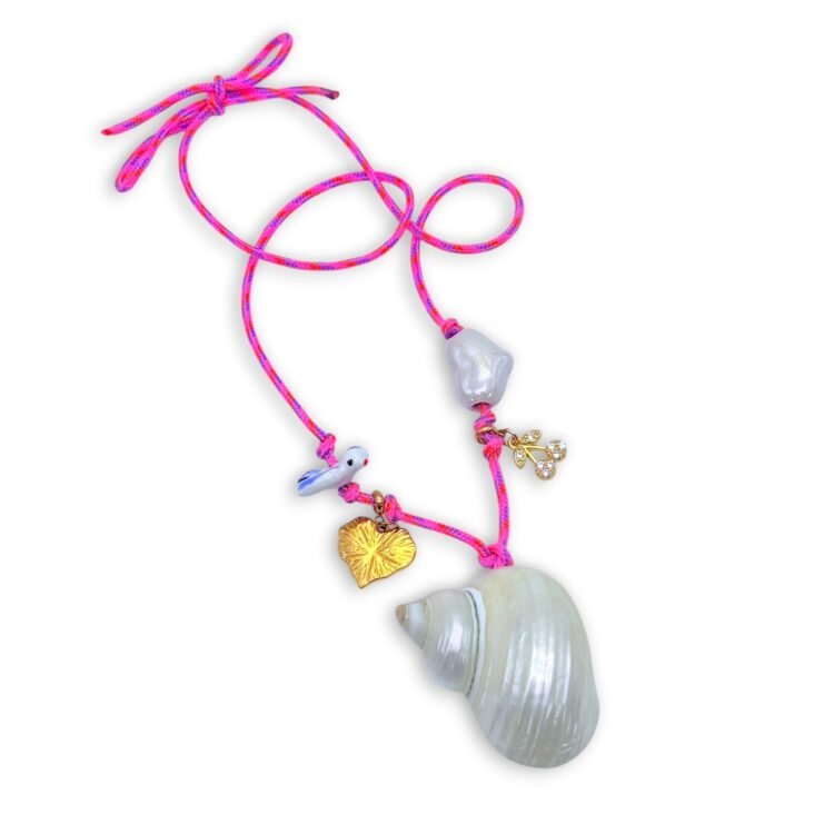 Pink Mermaid Necklace κολιέ με κοχύλι και ροζ κορδόνι