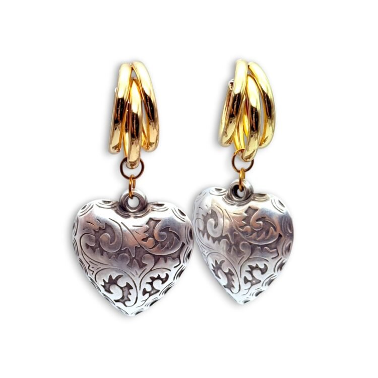 Vintage Heart Hoops με ανάγλυφη silver καρδιά