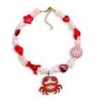 χειροποίητο κολιέ με καβούρι και μάτι Crab Crimson