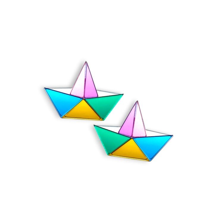 Handmade colorful sailboat earrings made from plexiglass