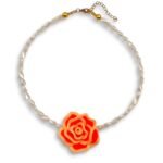 Dream Flower Orange Necklace με λουλούδι από πολυμερικό πηλό