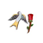 Handmade swallow and rose plexiglass earrings