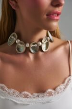 Narcissa Pearl Shell Choker worn by model