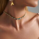 Rainbow Queen Blue Zircon stainless steel choker