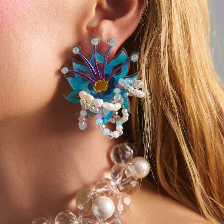Thelxinoe Earrings featuring pearls and glass beads