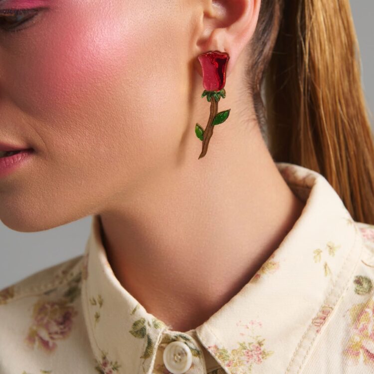 Swallow & Rose Earrings statement handmade jewelry