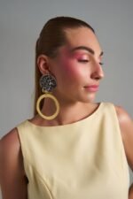 Leopard Shell Hoops handmade earrings with gold mirror plexiglass