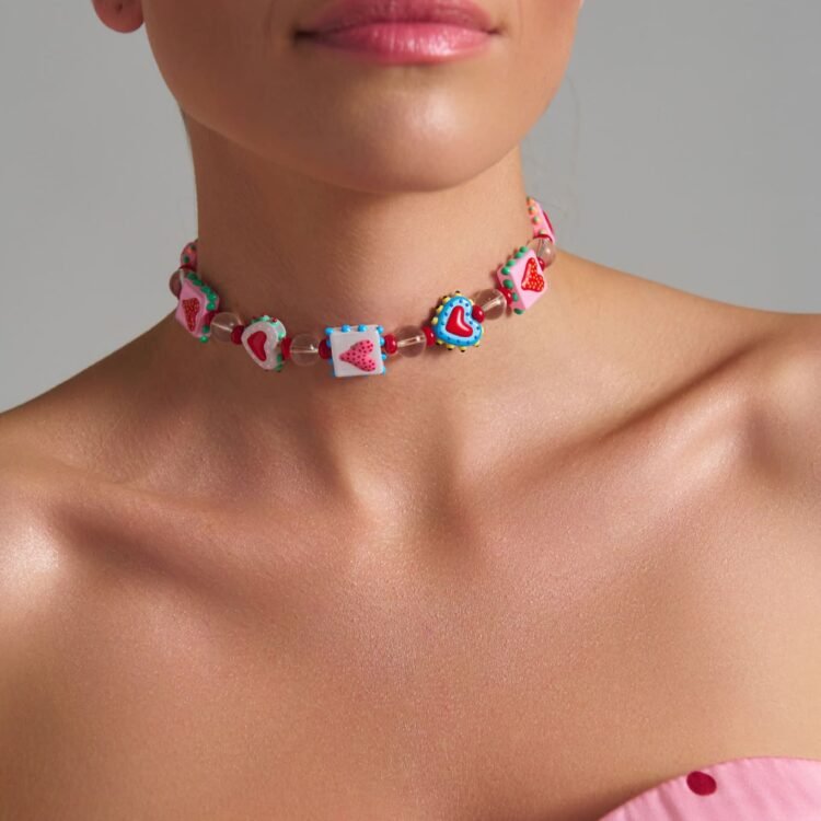 Colorful statement necklace with hearts