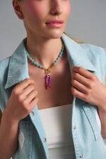 Fishy Pop Necklace με τιρκουάζ γυάλινες χάντρες