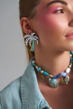 Handmade palm tree earrings with leopard pattern