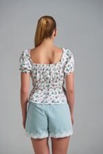 Γυναικείο floral top με σούρες και βολάν