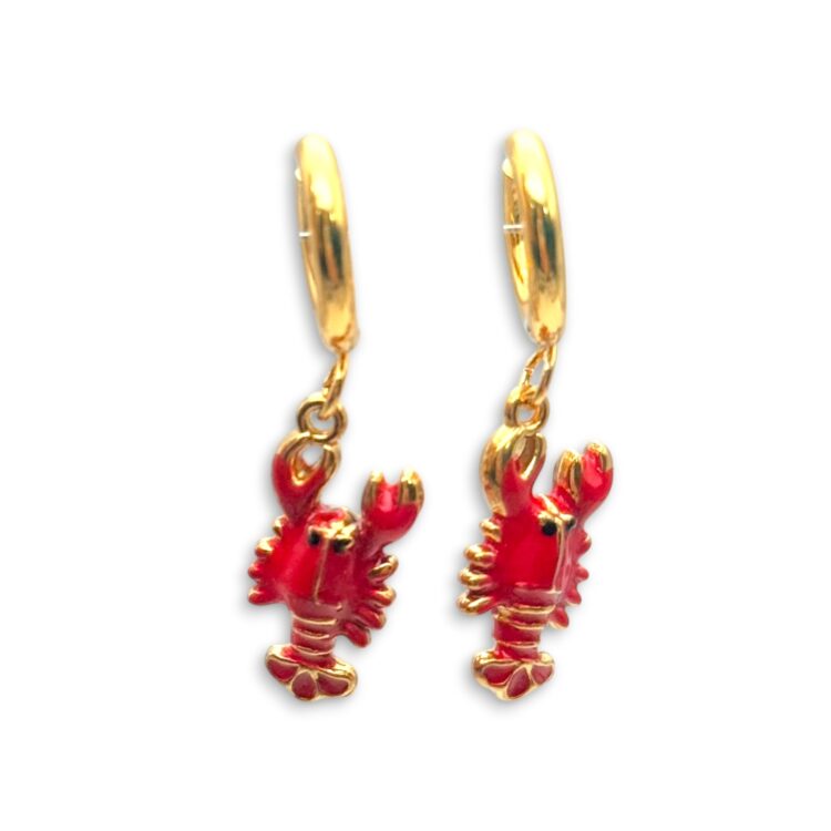 Little Lobster mini ατσάλινα σκουλαρίκια με κόκκινο αστακό.