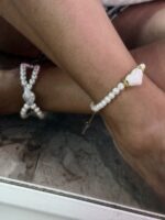 Madame Amour pearl anklet with ceramic heart.