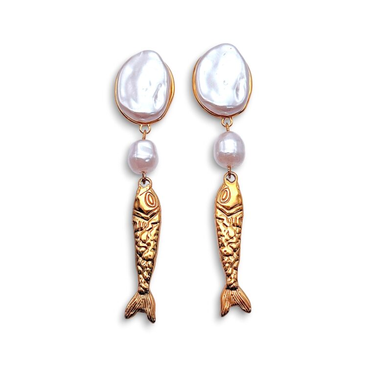 Maréa Gold fish and pearl earrings