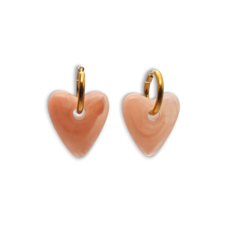 Ατσάλινα σκουλαρίκια Heart Mode Baby Pink με ροζ ακρυλική καρδιά.