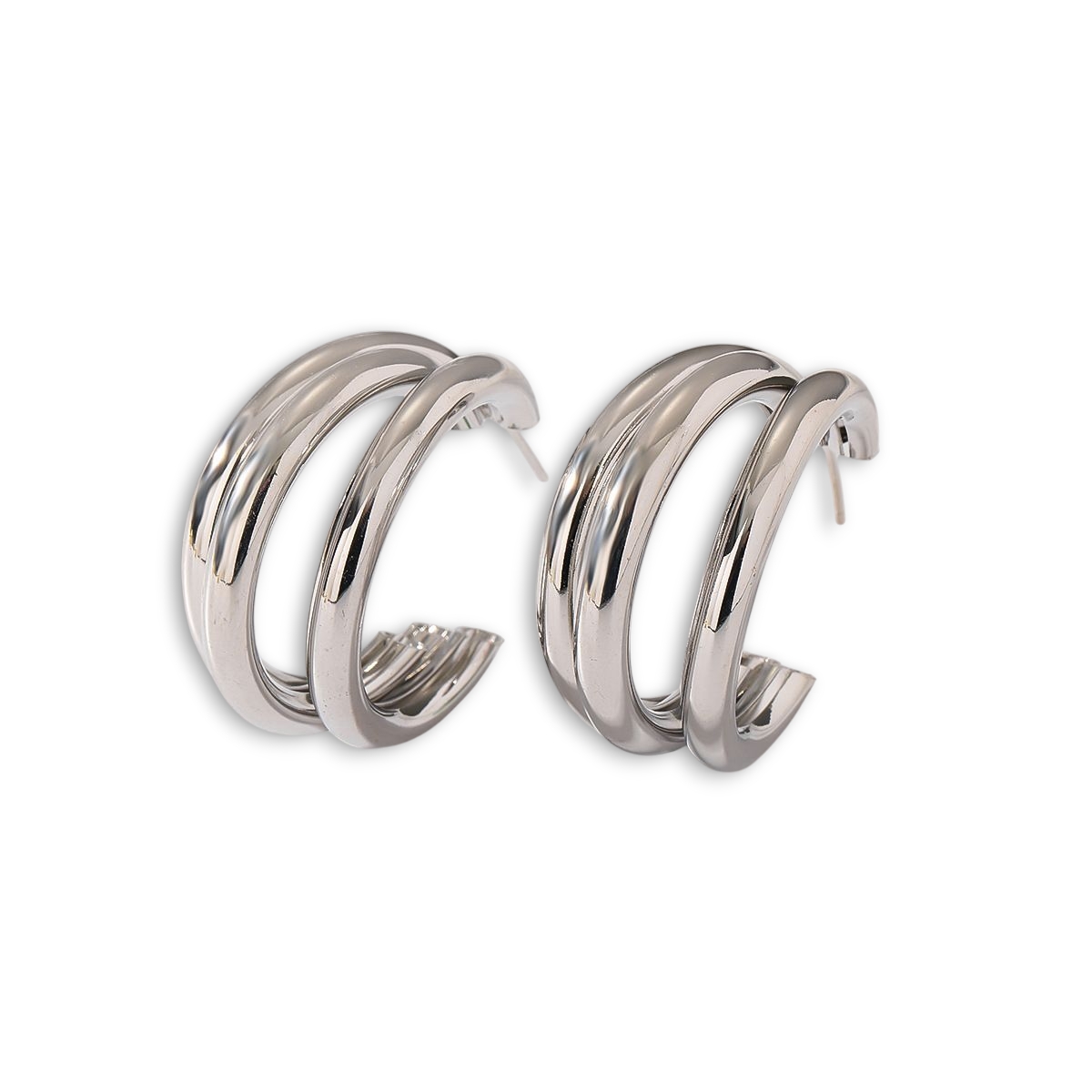 Triple Eclipse Silver Earrings Triple Eclipse Silver ασημί σκουλαρίκια με τριπλό κρίκο από ανοξείδωτο ατσάλι
