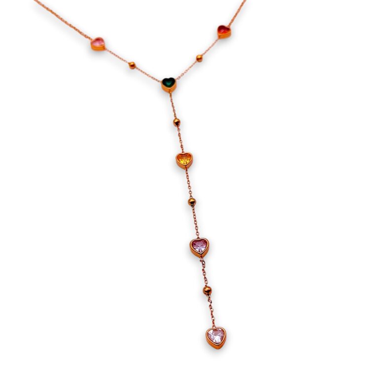 Lovefall Necklace κολιέ Υ με πολύχρωμες καρδιές ζιργκόν.