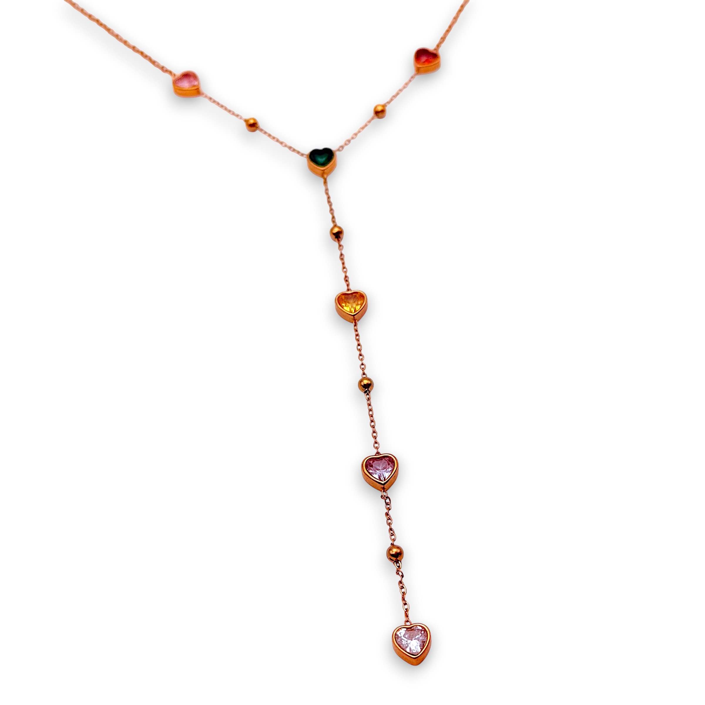 Lovefall Necklace – Κολιέ Υ με Πολύχρωμες Καρδιές Ζιργκόν Lovefall Necklace κολιέ Υ με πολύχρωμες καρδιές ζιργκόν.