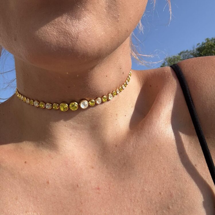 Rainbow Queen Yellow stainless steel zircon choker.