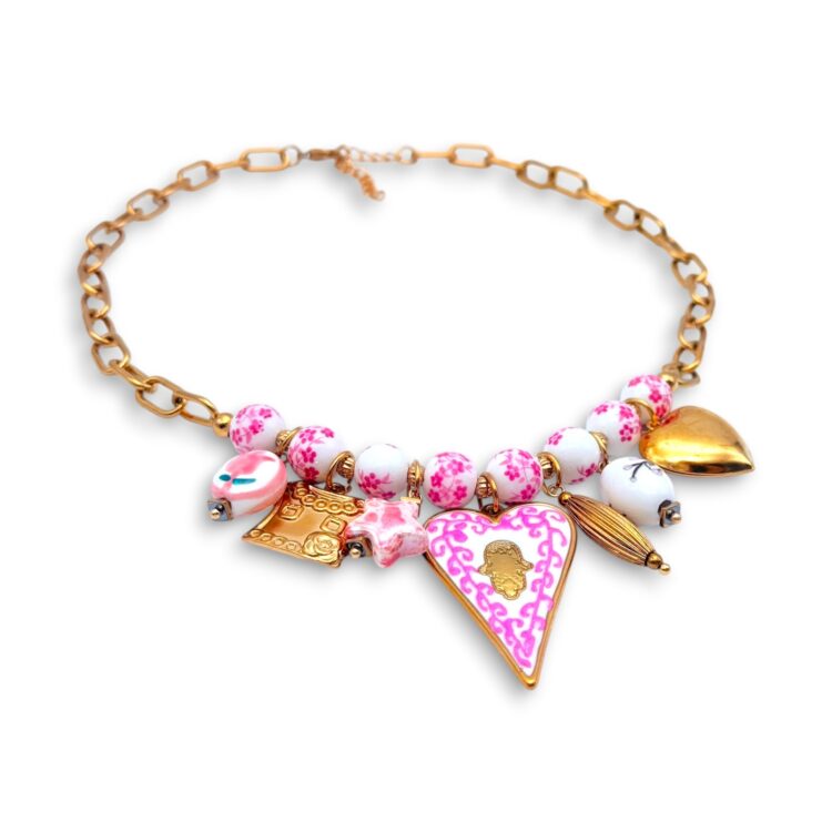 Belladonna Pink – Charm Necklace with Ceramic Beads & Charms
