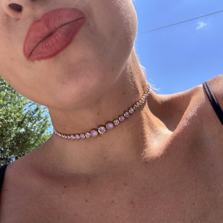 Rainbow Queen Purple stainless steel zircon choker.