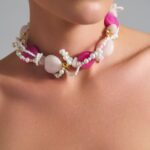Nephrite Pearl Coral Choker handmade necklace with nephrite pearls and coral