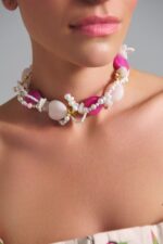 Nephrite Pearl Coral Choker handmade necklace with nephrite pearls and coral