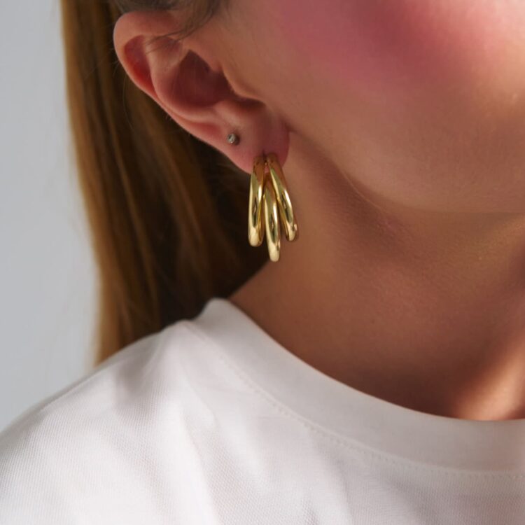 Triple Eclipse Gold stainless steel triple hoop earrings